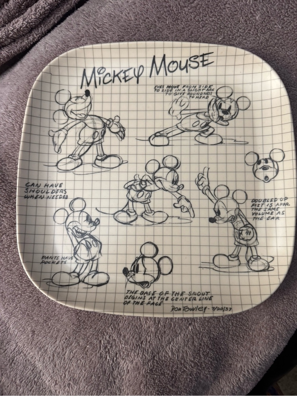 Set of 4 Disney Mickey Mouse Sketchbook Square Melamine Plates